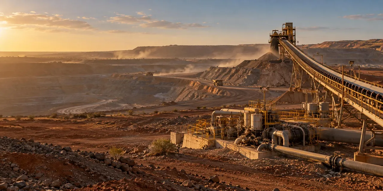 Open-cut mine, conveyor and pump station