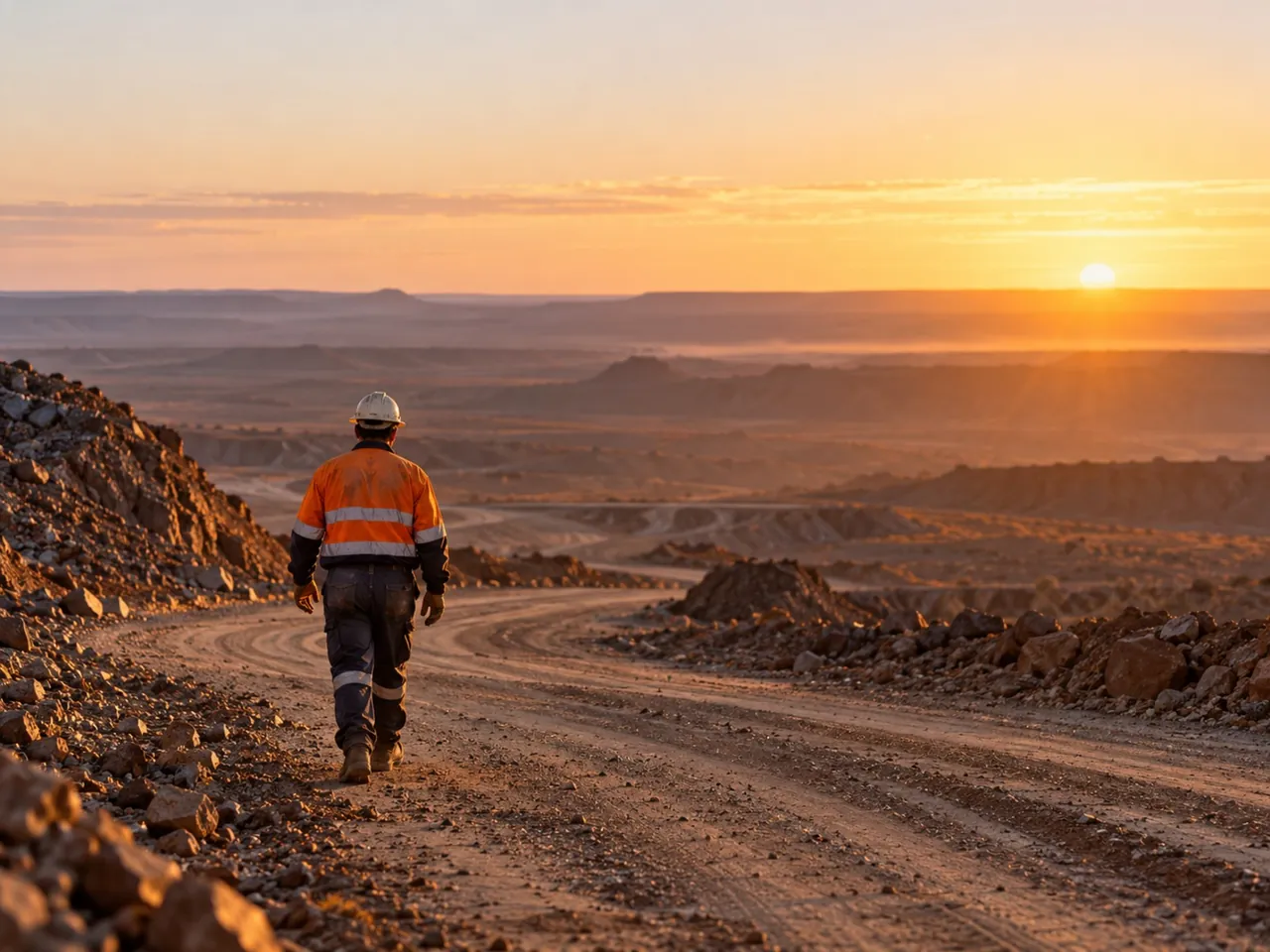 Lone worker in hi-vis on a haul road