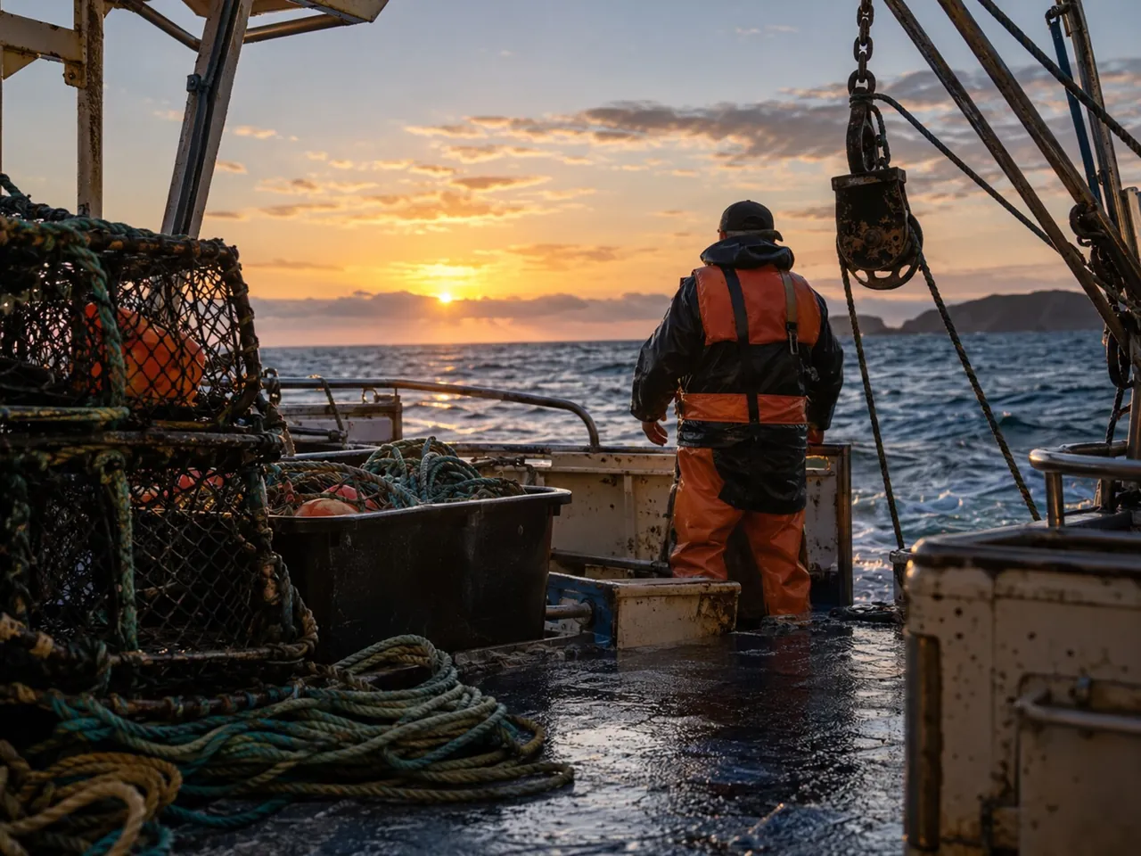 Wet working deck at first light