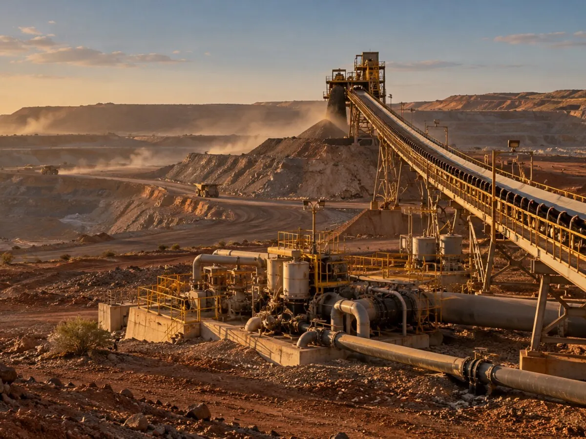 Open-cut mine, conveyor and pump station