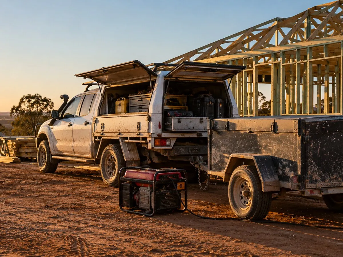 Job site: ute, box trailer and generator
